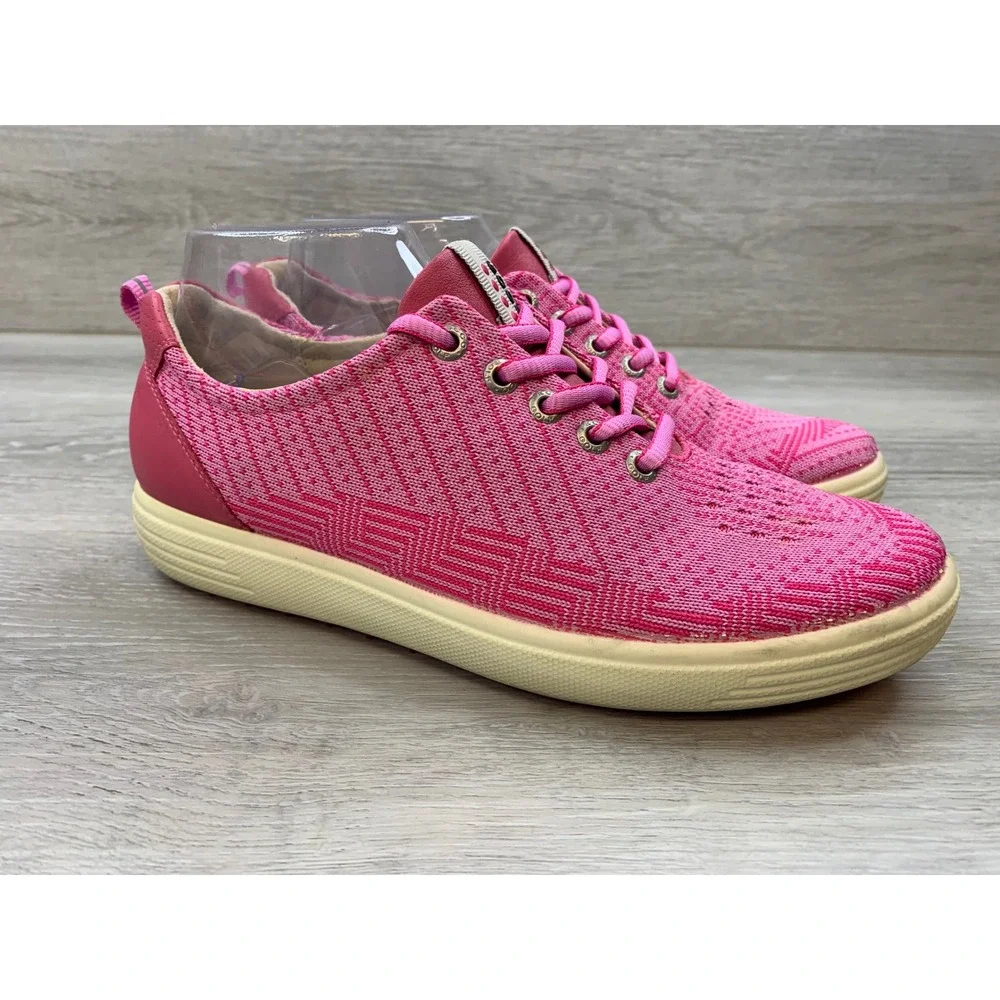 ECCO Women's Soft Pink Knit Leather Shoes 8.5 Extra Width Comfort Casual Shoes
